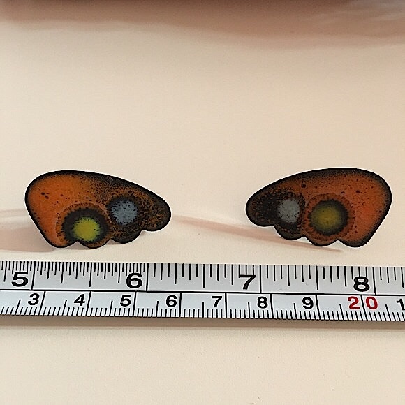 Vintage 60 70 MCM MOD Copper Butterfly Wing Abstract Clip Earrings - Picture 10 of 13